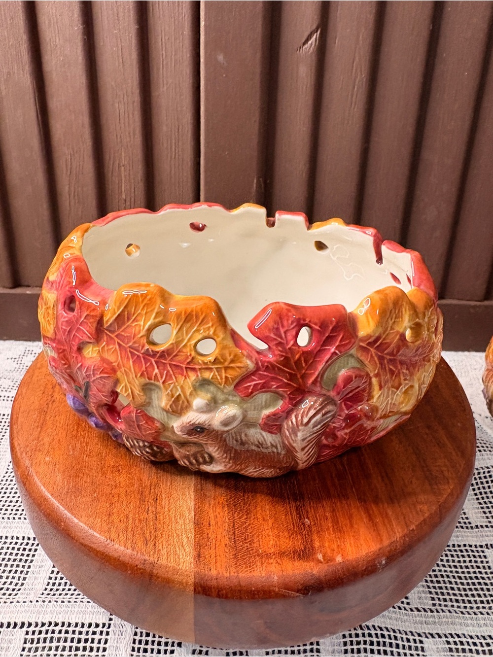 Vintage Fitz and Floyd Autumn Woods Candle Holder, Candy Dish or Fall Planter